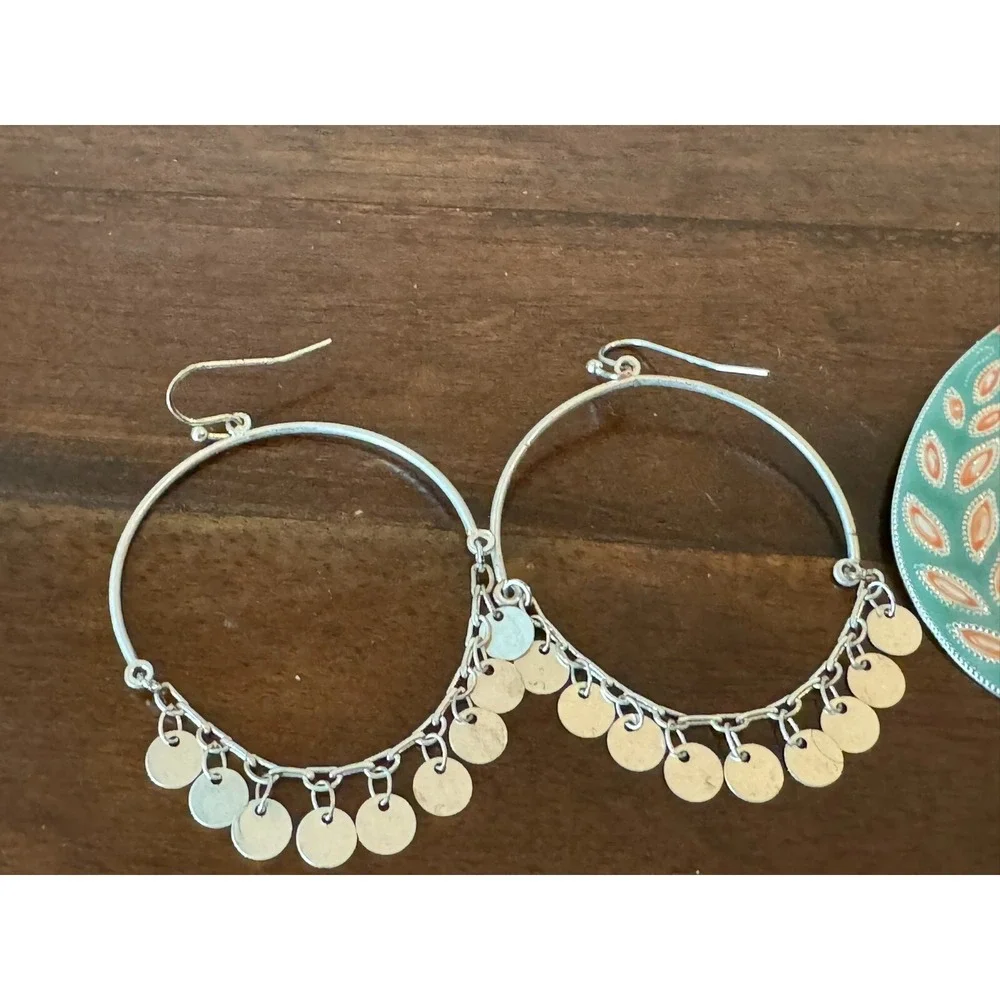2‎ Pair Dangle Earrings with Silver Tone Metal Accents Used Pierced Ears